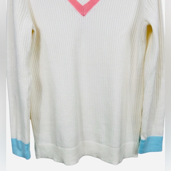 Talbots cotton-blend tennis sweater, M, vneck, cream, Classic Preppy Summer - Picture 4 of 8